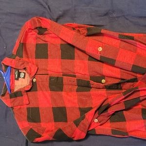 red and black button up flannel